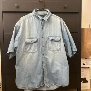 Faded Glory blue denim button up shirt Size XL